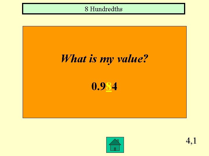 8 Hundredths What is my value? 0. 984 4, 1 