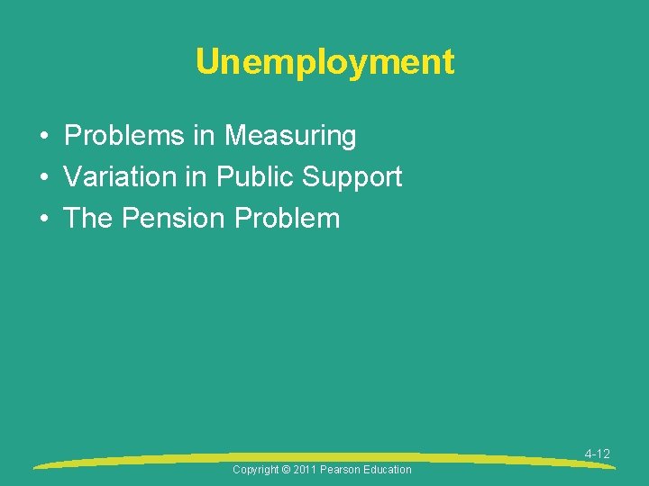 Unemployment • Problems in Measuring • Variation in Public Support • The Pension Problem