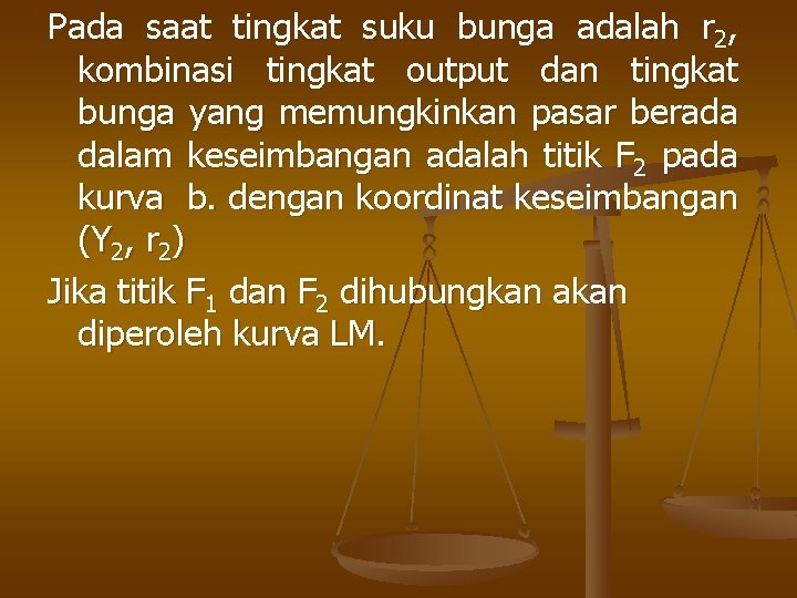 Pada saat tingkat suku bunga adalah r 2, kombinasi tingkat output dan tingkat bunga