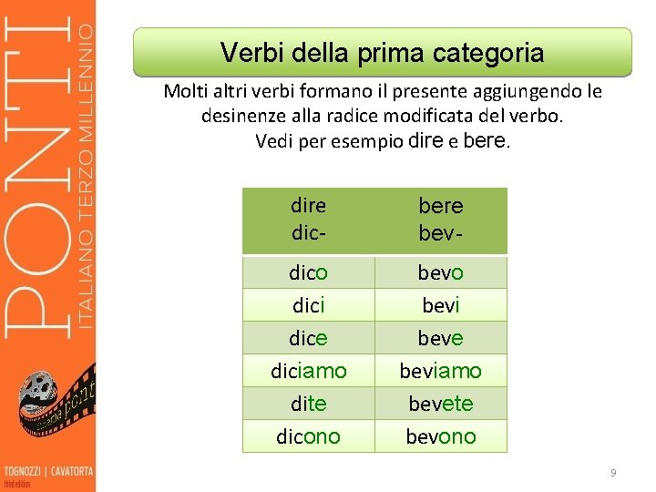 Verbi della prima categoria Molti altri verbi formano il presente aggiungendo le desinenze alla
