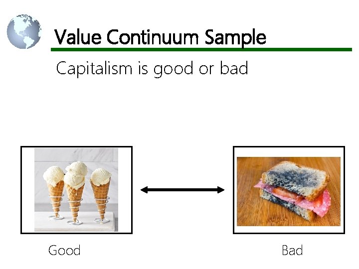 Value Continuum Sample Capitalism is good or bad Good Bad 