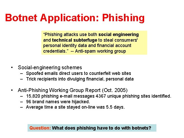 Botnet Application: Phishing “Phishing attacks use both social engineering and technical subterfuge to steal Botnet Application: Phishing “Phishing attacks use both social engineering and technical subterfuge to steal