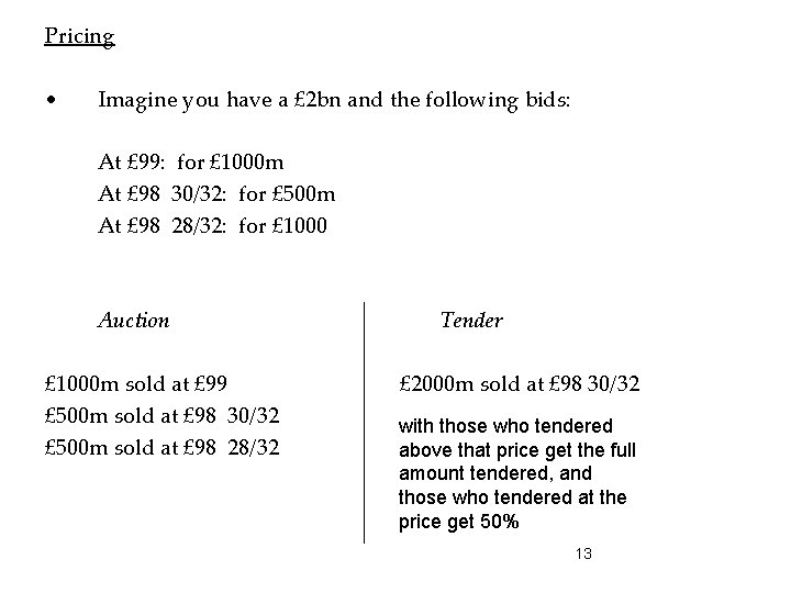 Pricing • Imagine you have a £ 2 bn and the following bids: At
