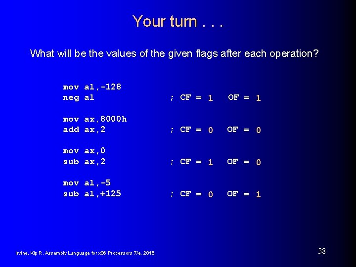 Your turn. . . What will be the values of the given flags after Your turn. . . What will be the values of the given flags after