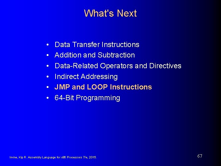 What's Next • • • Data Transfer Instructions Addition and Subtraction Data-Related Operators and What's Next • • • Data Transfer Instructions Addition and Subtraction Data-Related Operators and