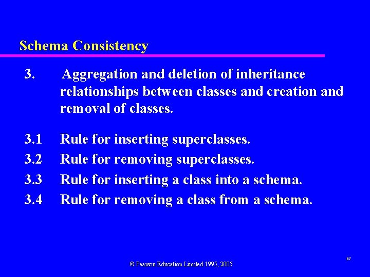 Schema Consistency 3. Aggregation and deletion of inheritance relationships between classes and creation and