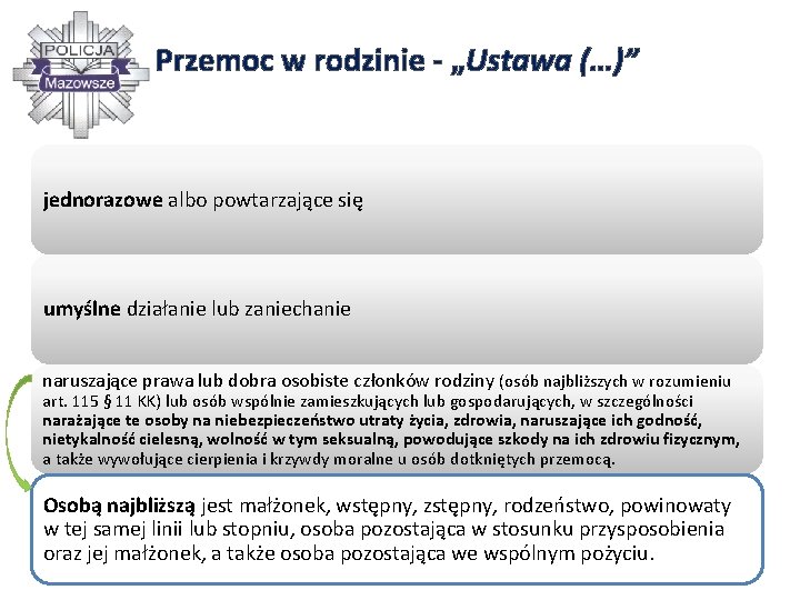 Przemoc w rodzinie - „Ustawa (…)” jednorazowe albo powtarzające się umyślne działanie lub zaniechanie