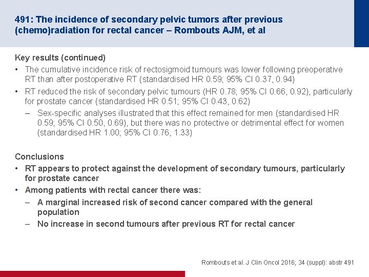 491: The incidence of secondary pelvic tumors after previous (chemo)radiation for rectal cancer –