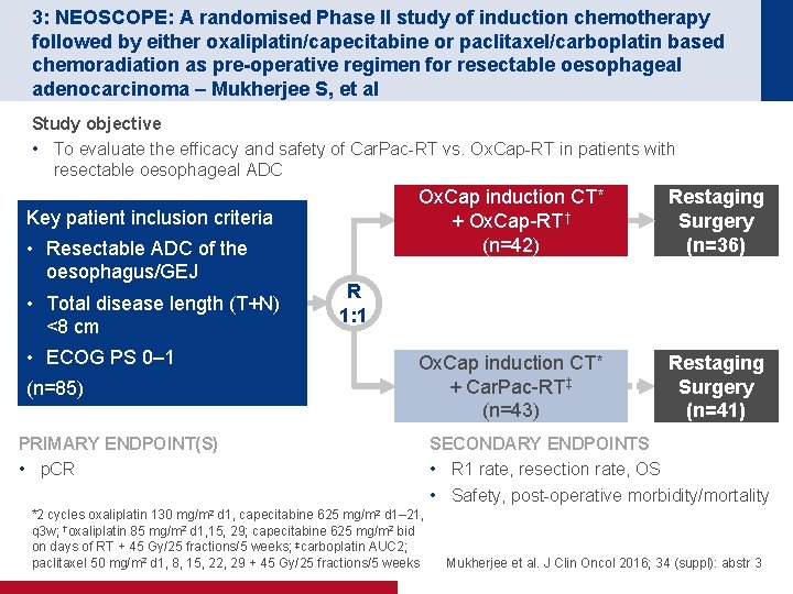 3: NEOSCOPE: A randomised Phase II study of induction chemotherapy followed by either oxaliplatin/capecitabine