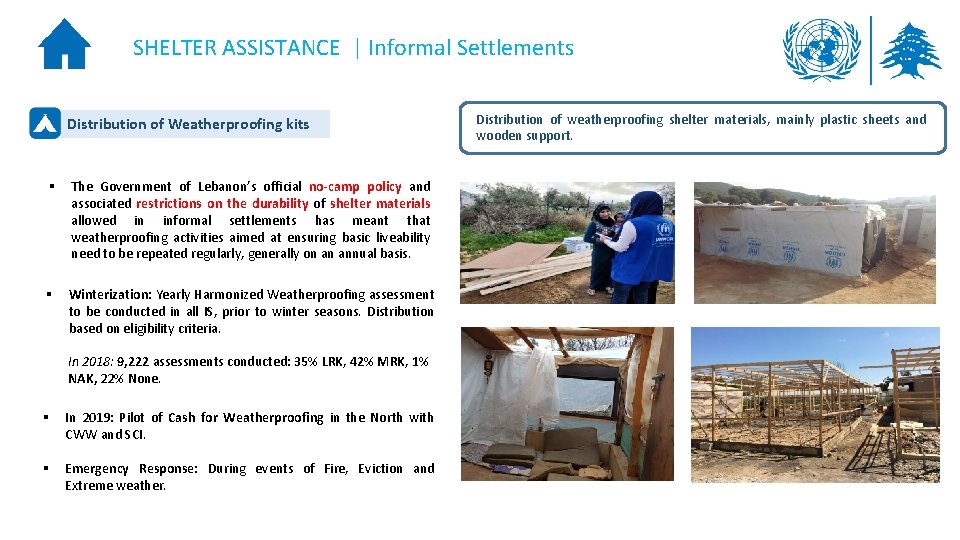 SHELTER ASSISTANCE | Informal Settlements Distribution of Weatherproofing kits § The Government of Lebanon’s