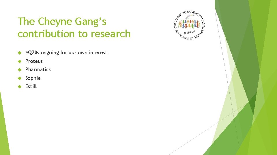 The Cheyne Gang’s contribution to research AQ 20 s ongoing for our own interest