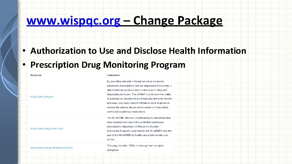 www. wispqc. org – Change Package • Authorization to Use and Disclose Health Information