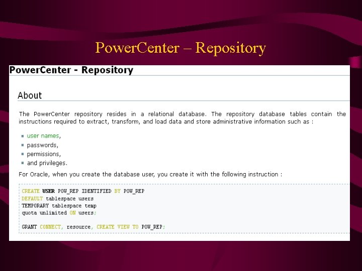 Power. Center – Repository 