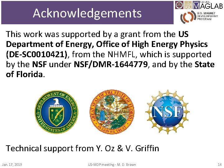 Acknowledgements This work was supported by a grant from the US Department of Energy,