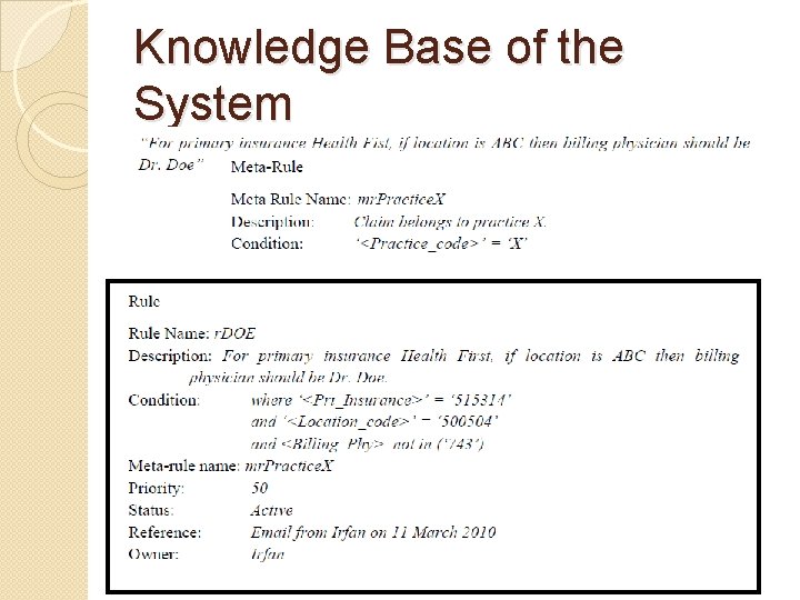 Knowledge Base of the System 