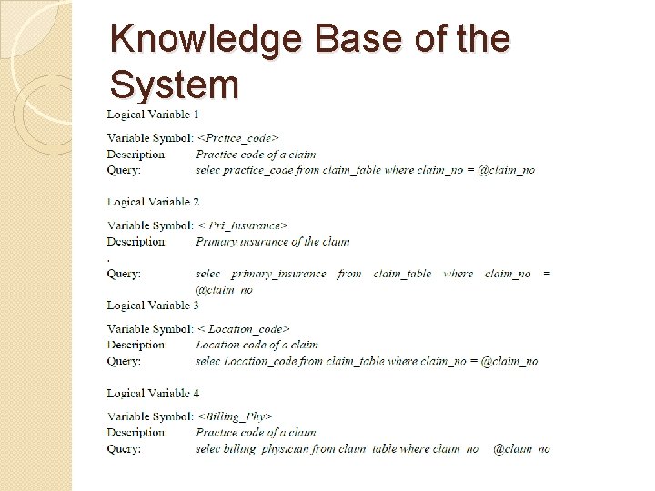 Knowledge Base of the System 