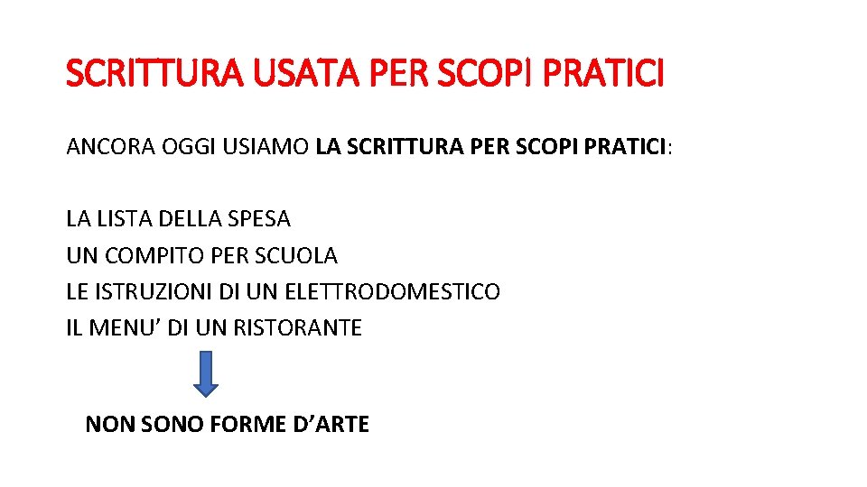 SCRITTURA USATA PER SCOPI PRATICI ANCORA OGGI USIAMO LA SCRITTURA PER SCOPI PRATICI: LA