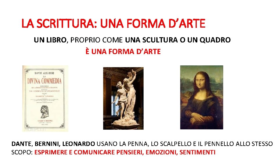 LA SCRITTURA: UNA FORMA D’ARTE UN LIBRO, PROPRIO COME UNA SCULTURA O UN QUADRO