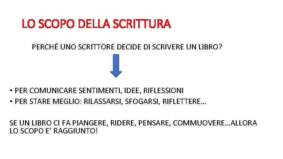 LO SCOPO DELLA SCRITTURA PERCHÉ UNO SCRITTORE DECIDE DI SCRIVERE UN LIBRO? • PER