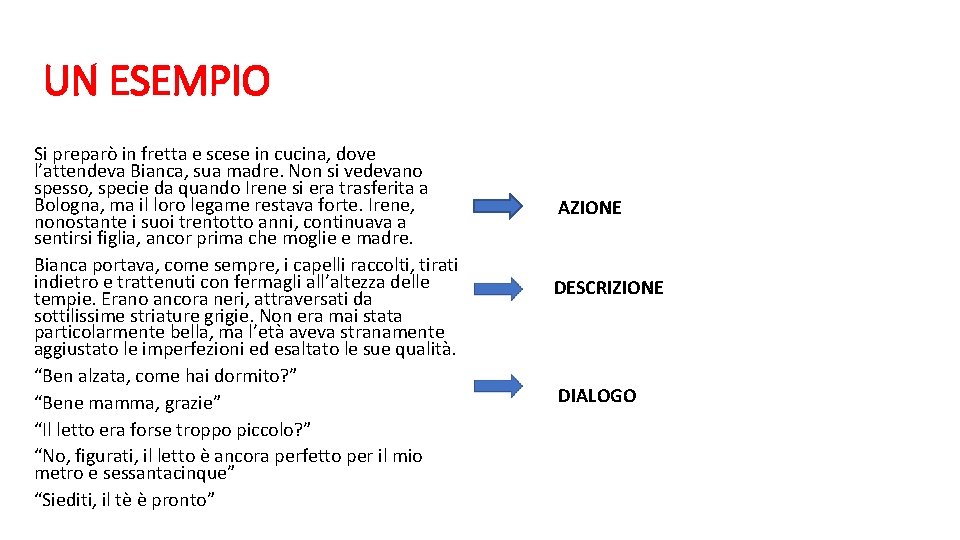 UN ESEMPIO Si preparò in fretta e scese in cucina, dove l’attendeva Bianca, sua