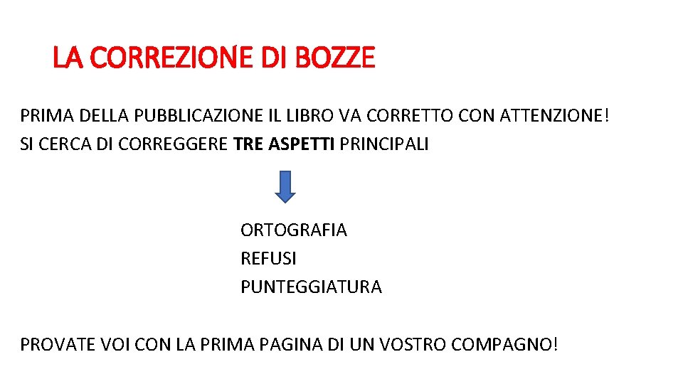LA CORREZIONE DI BOZZE PRIMA DELLA PUBBLICAZIONE IL LIBRO VA CORRETTO CON ATTENZIONE! SI