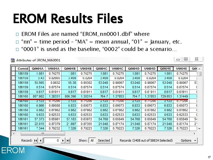 EROM Results Files � � � EROM Files are named “EROM_nn 0001. dbf” where