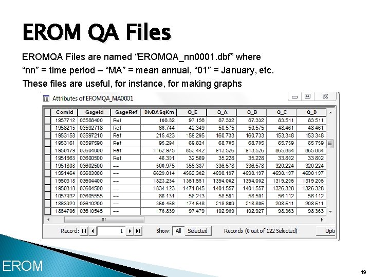 EROM QA Files EROMQA Files are named “EROMQA_nn 0001. dbf” where “nn” = time
