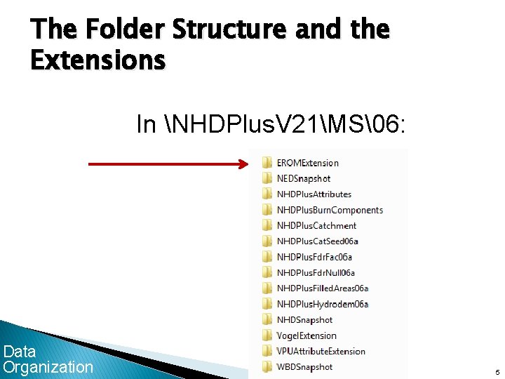 The Folder Structure and the Extensions In NHDPlus. V 21MS�6: Data Organization 5 5