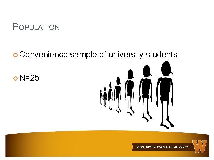 POPULATION Convenience N=25 sample of university students POPULATION Convenience N=25 sample of university students