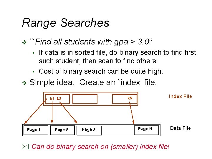 Range Searches v ``Find all students with gpa > 3. 0’’ § § v Range Searches v ``Find all students with gpa > 3. 0’’ § § v