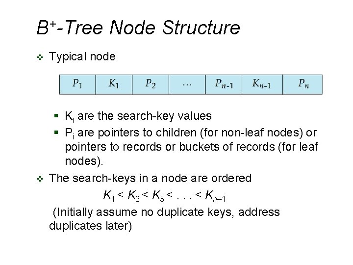 B+-Tree Node Structure v v Typical node § Ki are the search-key values § B+-Tree Node Structure v v Typical node § Ki are the search-key values §