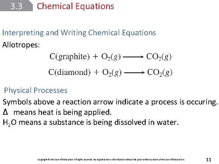 3. 3 Chemical Equations Interpreting and Writing Chemical Equations Allotropes: Physical Processes Symbols above
