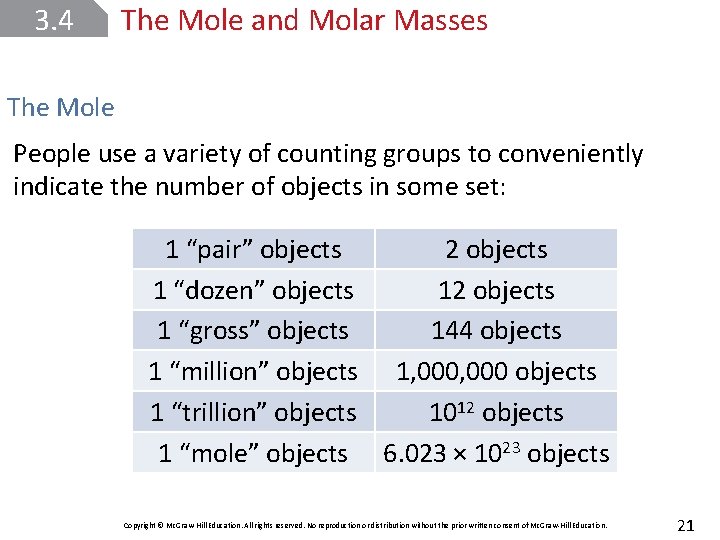 3. 4 The Mole and Molar Masses The Mole People use a variety of