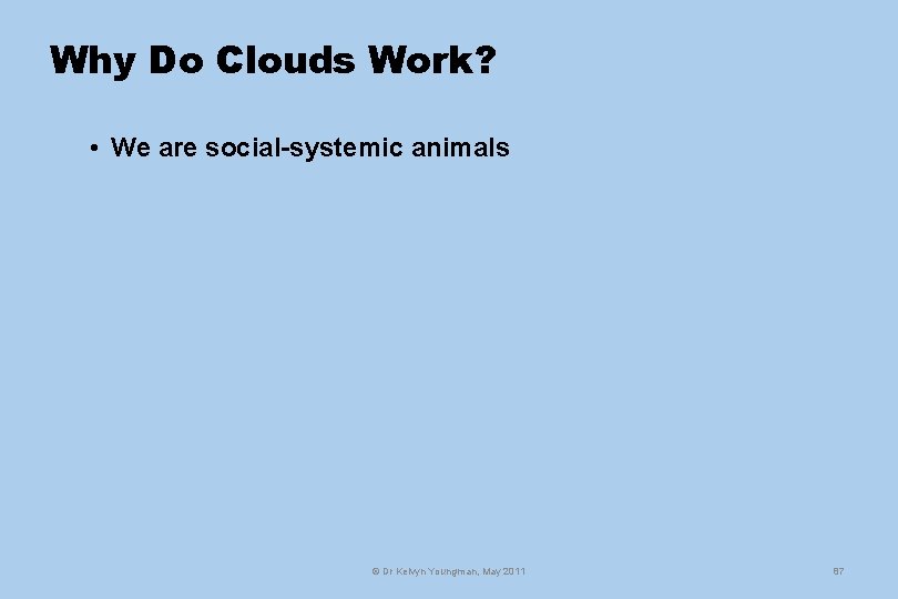Why Do Clouds Work? • We are social-systemic animals © Dr Kelvyn Youngman, May