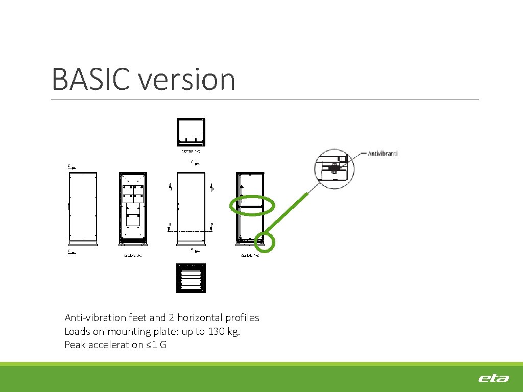 BASIC version Anti-vibration feet and 2 horizontal profiles Loads on mounting plate: up to