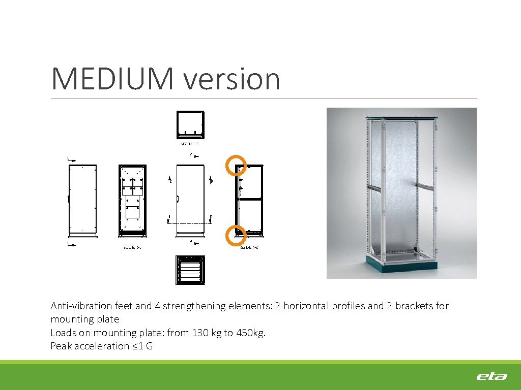 MEDIUM version Anti-vibration feet and 4 strengthening elements: 2 horizontal profiles and 2 brackets