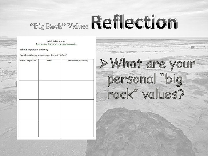 Reflection ØWhat are your personal “big rock” values? 