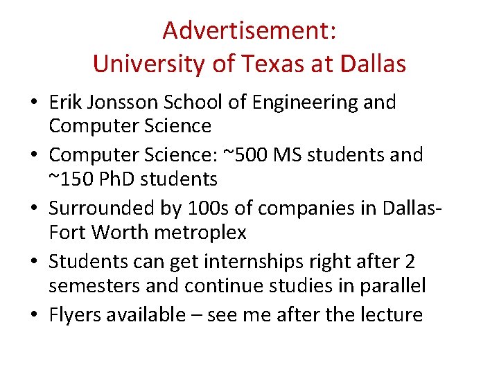 Advertisement: University of Texas at Dallas • Erik Jonsson School of Engineering and Computer