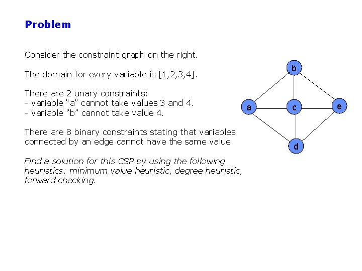 Problem Consider the constraint graph on the right. b The domain for every variable