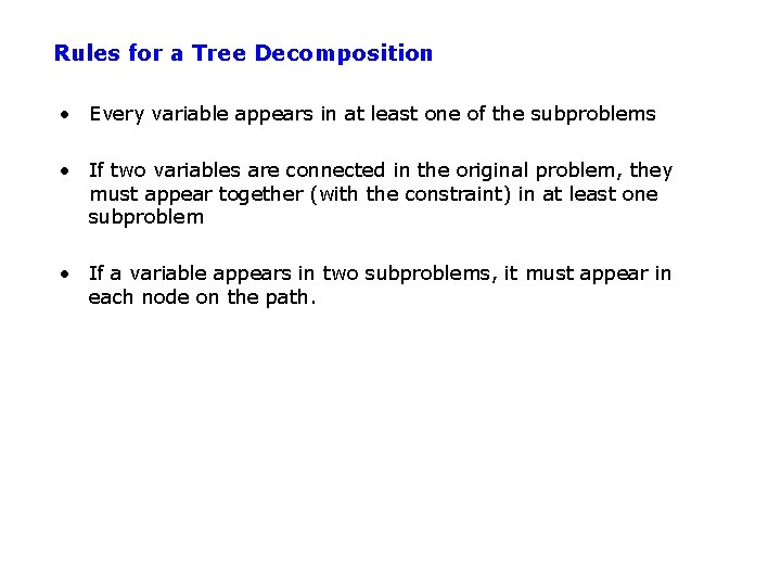 Rules for a Tree Decomposition • Every variable appears in at least one of
