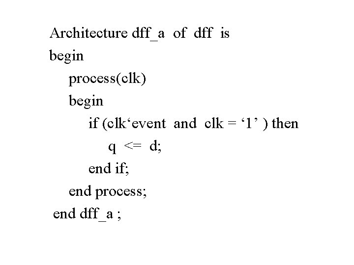 Architecture dff_a of dff is begin process(clk) begin if (clk‘event and clk = ‘