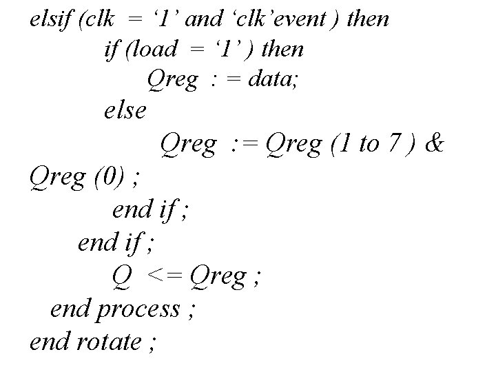 elsif (clk = ‘ 1’ and ‘clk’event ) then if (load = ‘ 1’