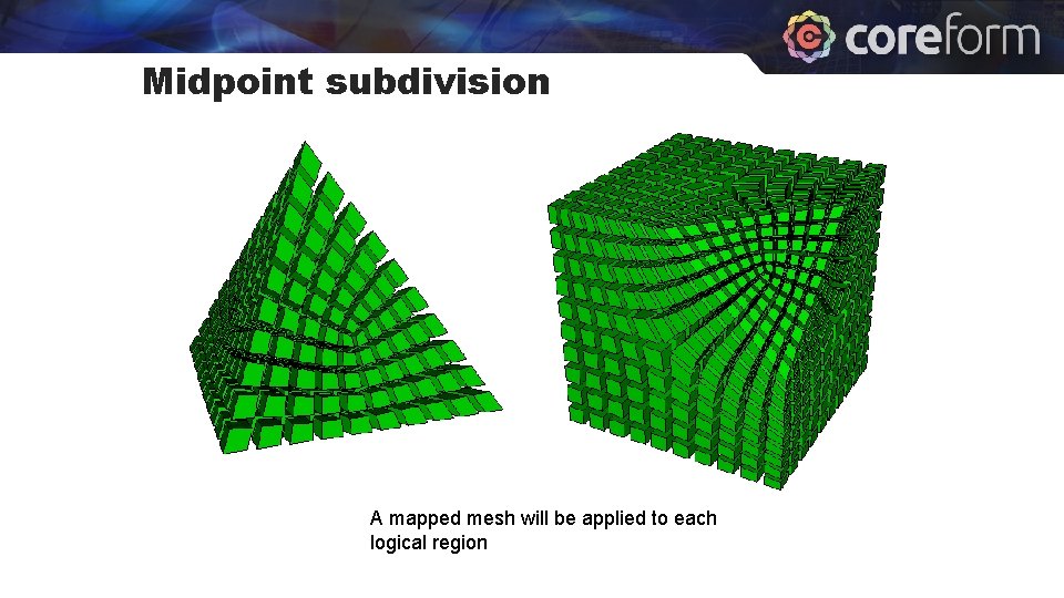 Midpoint subdivision A mapped mesh will be applied to each logical region 