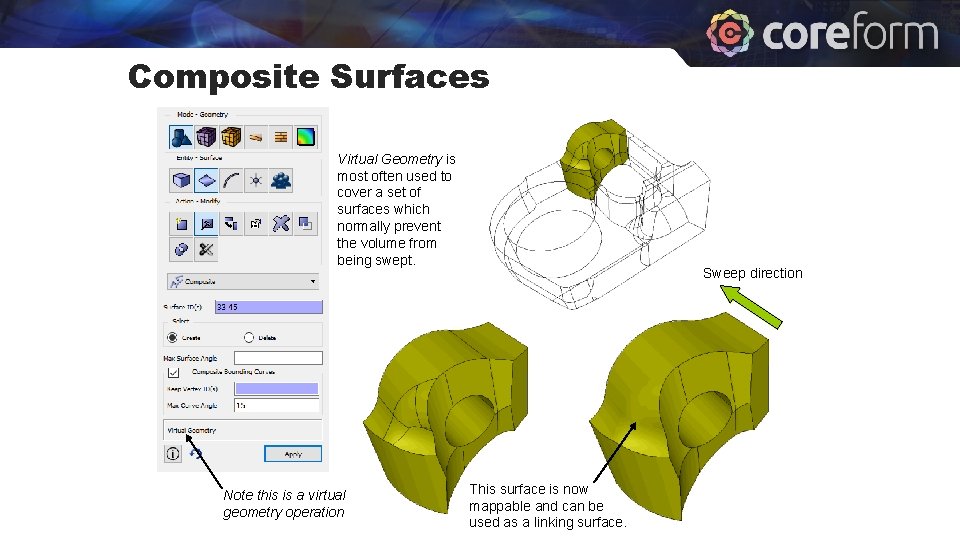 Composite Surfaces Virtual Geometry is most often used to cover a set of surfaces