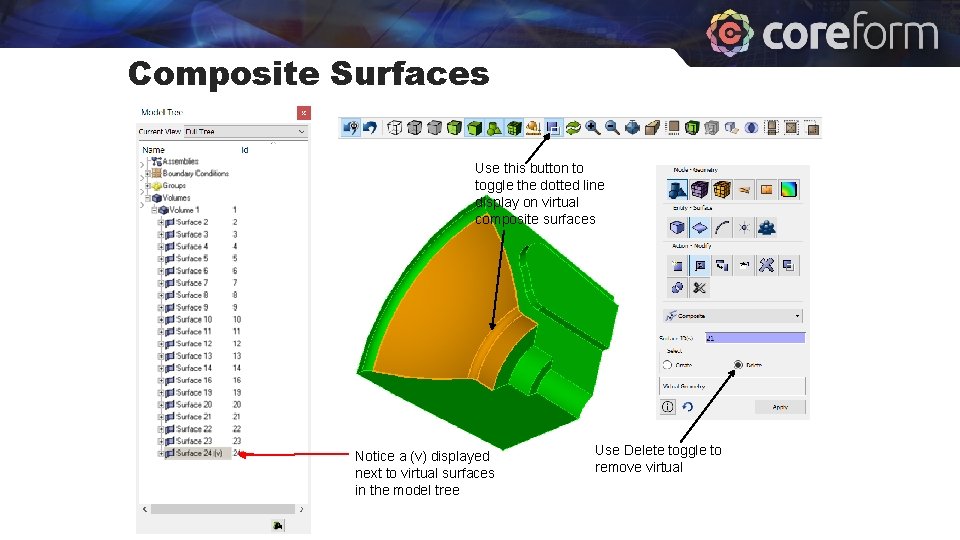 Composite Surfaces Use this button to toggle the dotted line display on virtual composite