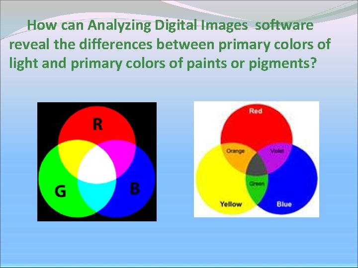 How can Analyzing Digital Images software reveal the differences between primary colors of light How can Analyzing Digital Images software reveal the differences between primary colors of light