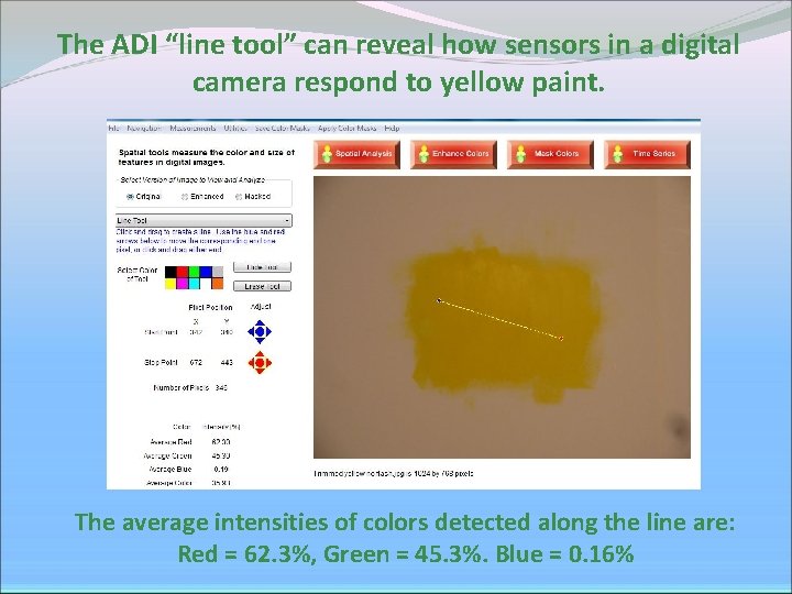 The ADI “line tool” can reveal how sensors in a digital camera respond to The ADI “line tool” can reveal how sensors in a digital camera respond to
