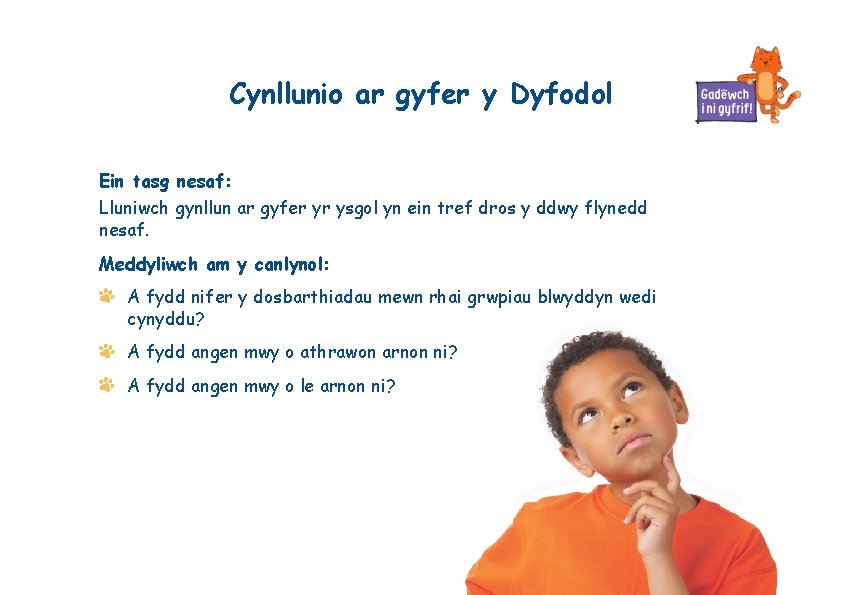 Cynllunio ar gyfer y Dyfodol Ein tasg nesaf: Lluniwch gynllun ar gyfer yr ysgol