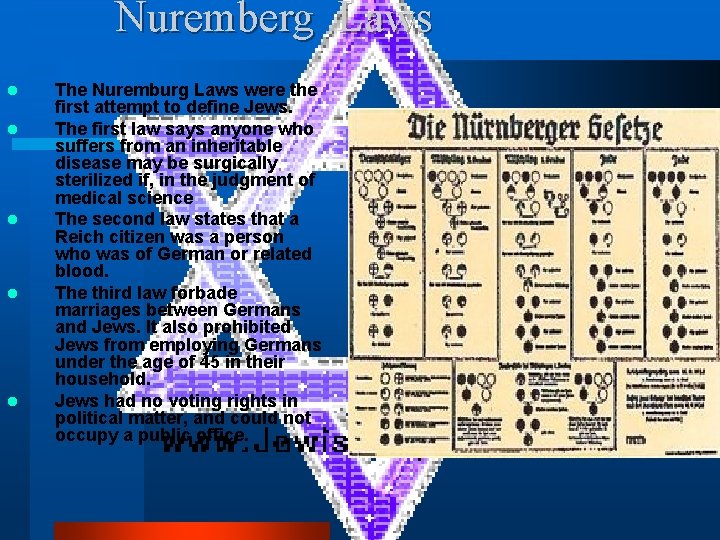 Nuremberg Laws l l l The Nuremburg Laws were the first attempt to define