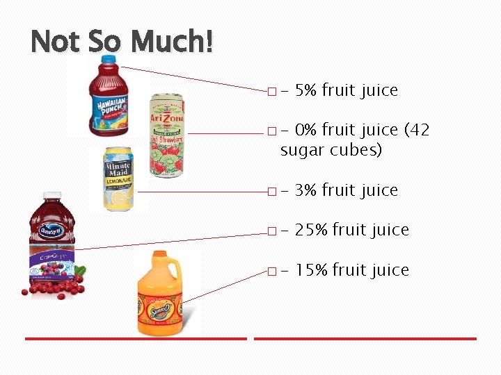 Not So Much! �- 5% fruit juice �- 0% fruit juice (42 sugar cubes)